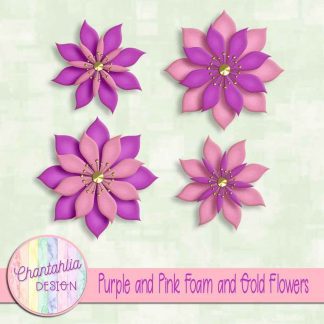 free purple and pink foam and gold flowers