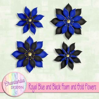 free royal blue and black foam and gold flowers