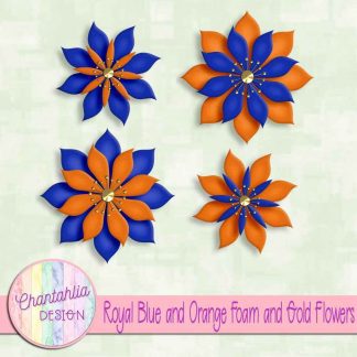 free royal blue and orange foam and gold flowers