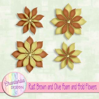 free rust brown and olive foam and gold flowers