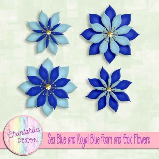 free sea blue and royal blue foam and gold flowers
