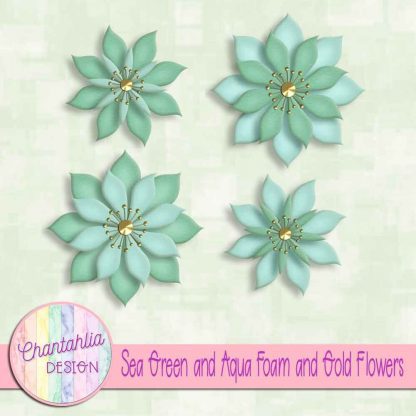 free sea green and aqua foam and gold flowers