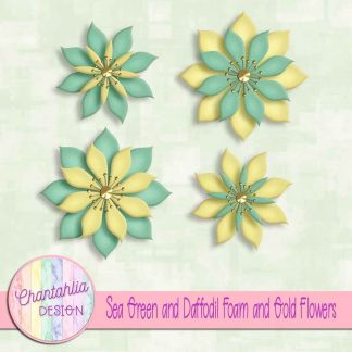 free sea green and daffodil foam and gold flowers