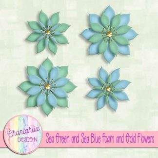 free sea green and sea blue foam and gold flowers