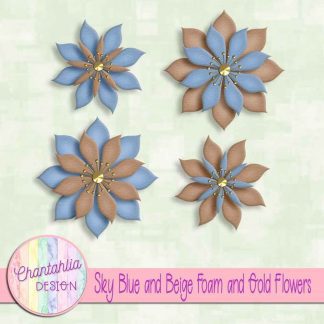 free sky blue and beige foam and gold flowers