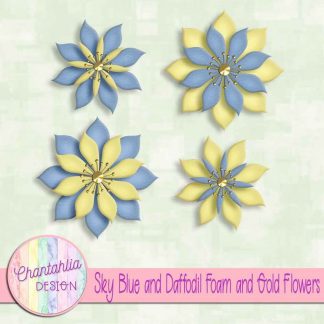 free sky blue and daffodil foam and gold flowers