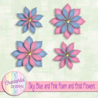 free sky blue and pink foam and gold flowers