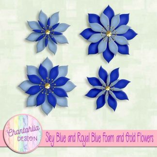 free sky blue and royal blue foam and gold flowers