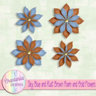 free sky blue and rust brown foam and gold flowers