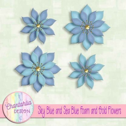 free sky blue and sea blue foam and gold flowers