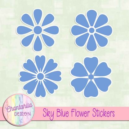 free sky blue flower stickers