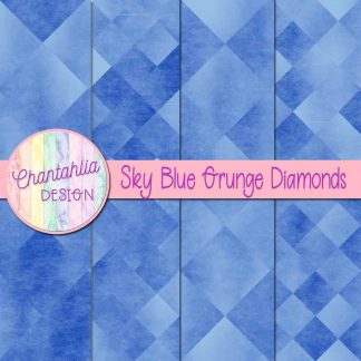 Free digital papers in sky blue grunge diamonds designs.