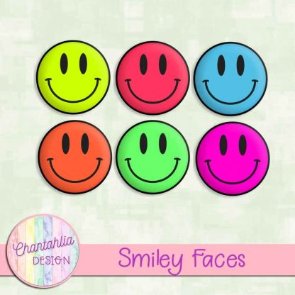 Free neon smiley face design elements.