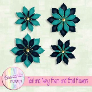 free teal and navy foam and gold flowers