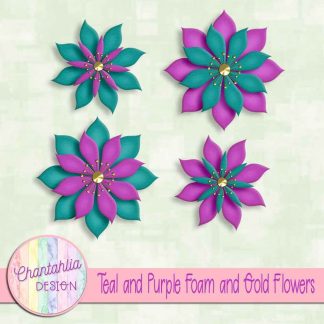 free teal and purple foam and gold flowers