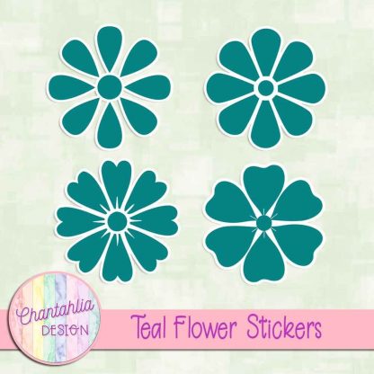 free teal flower stickers