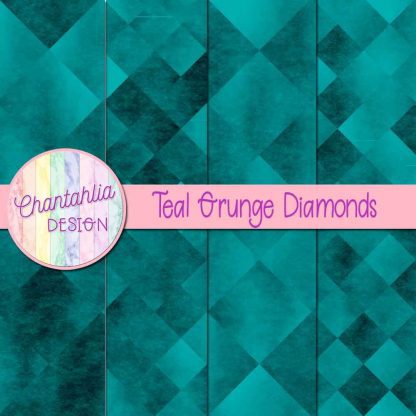 Free digital papers in teal grunge diamonds designs.
