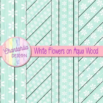 Free white flowers on aqua wood digital papers