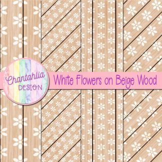 Free white flowers on beige wood digital papers