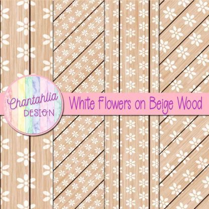 Free white flowers on beige wood digital papers