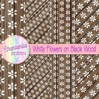 Free white flowers on black wood digital papers