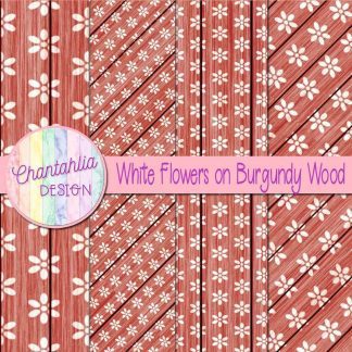 Free white flowers on burgundy wood digital papers
