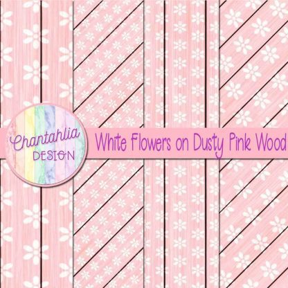 Free white flowers on dusty pink wood digital papers