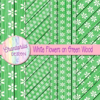 Free white flowers on green wood digital papers