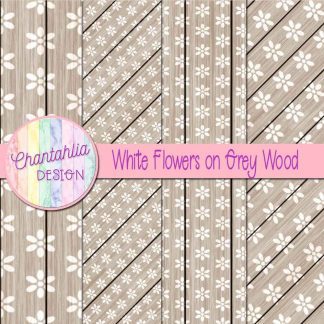 Free white flowers on grey wood digital papers