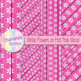Free white flowers on hot pink wood digital papers