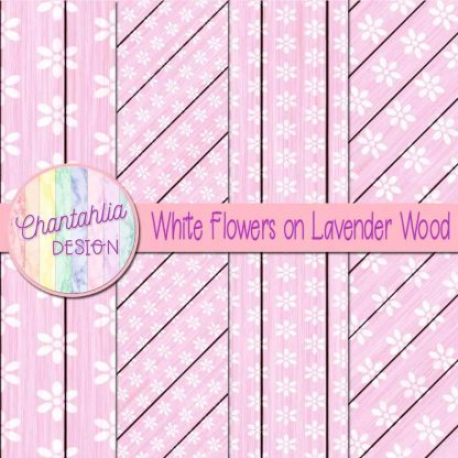 Free white flowers on lavender wood digital papers