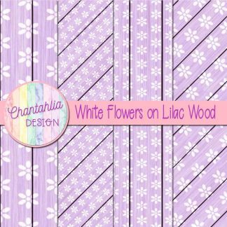 Free white flowers on lilac wood digital papers