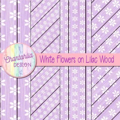 Free white flowers on lilac wood digital papers