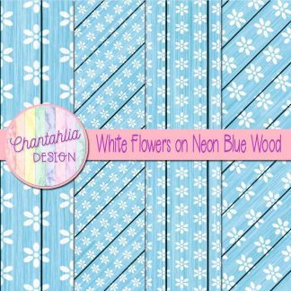 Free white flowers on neon blue wood digital papers