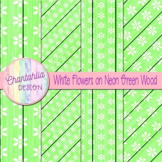 Free white flowers on neon green wood digital papers