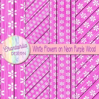 Free white flowers on neon purple wood digital papers