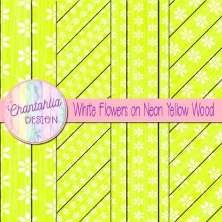 Free white flowers on neon yellow wood digital papers