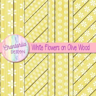 Free white flowers on olive wood digital papers