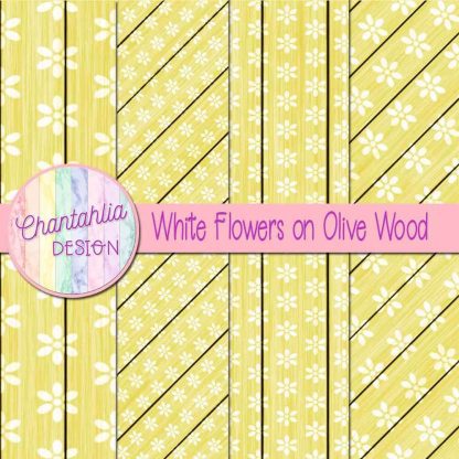 Free white flowers on olive wood digital papers