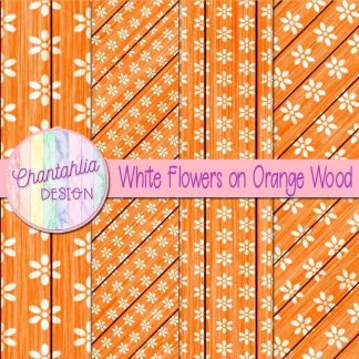 Free white flowers on orange wood digital papers