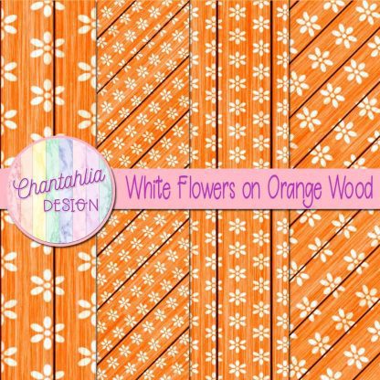 Free white flowers on orange wood digital papers