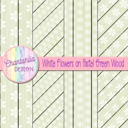 Free white flowers on pastel green wood digital papers