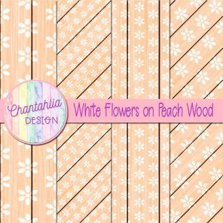 Free white flowers on peach wood digital papers