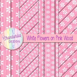 Free white flowers on pink wood digital papers