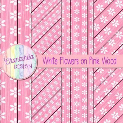 Free white flowers on pink wood digital papers