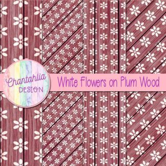 Free white flowers on plum wood digital papers