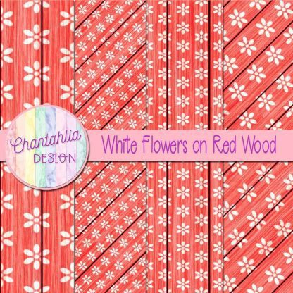 Free white flowers on red wood digital papers