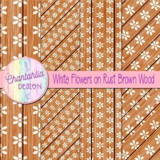 Free white flowers on rust brown wood digital papers