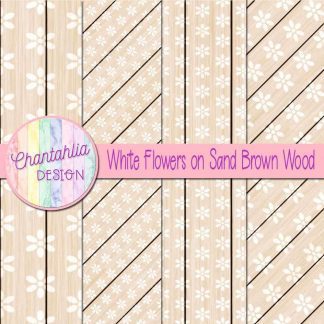 Free white flowers on sand brown wood digital papers