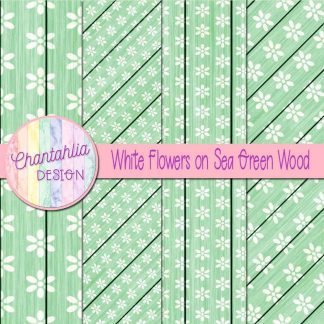 Free white flowers on sea green wood digital papers